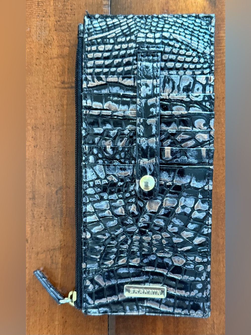 Brahmin Black Croc-Embossed Zip Wallet